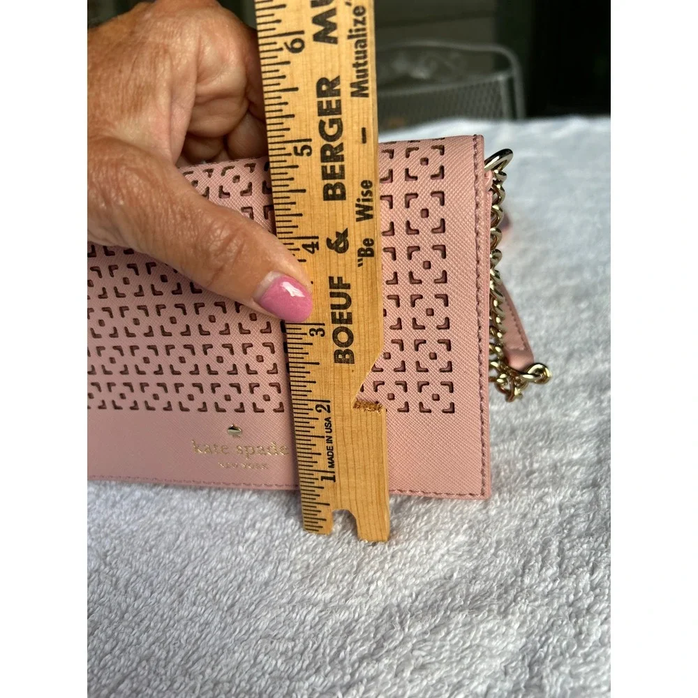 Kate Spade Cedar Street Perforated Cami Crossbody Clutch Pink Saffiano Like New!